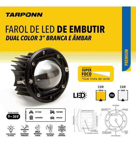 Farol Angel Eye De Embutir Led Duas Cores Tarponn Off Road