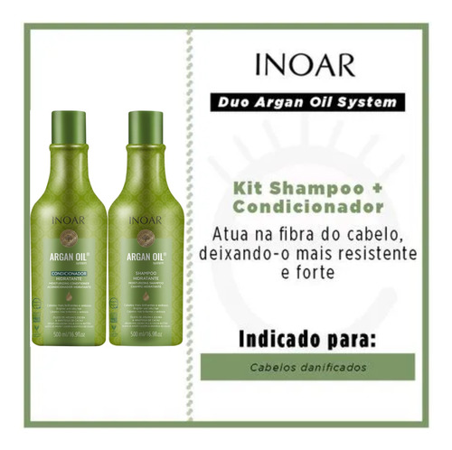 Inoar Argan Oil Shampoo + Condicionador 500ml+ 2 Óleo 7ml