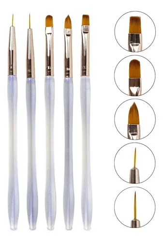 5 Pincéis Unhas Ponta Fina Reta Língua De Gato Preenchimento