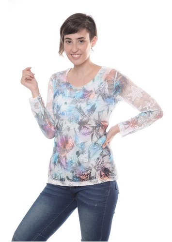 Imagen 1 de 9 de Remera Manga Larga Calada Sublimada Mujer Art 2430