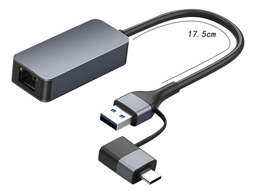 Adaptador Usb C Para Ethernet 2 Em 1 Conversor De Rede