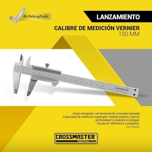 Imagen 3 de 4 de Calibres De Metal Vernier Acero Mm Y Pulgadas Crossmaster