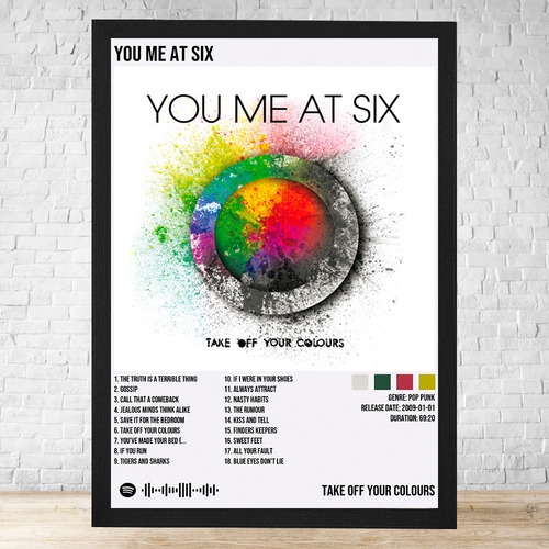 Cuadro You Me At Six 5 30x40 Con Vidrio Y Marco Madera C181 Negro Clasico