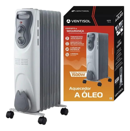 Aquecedor A Óleo Doméstico 1500w Cinza 220v Ventisol Cor Branco/Cinza