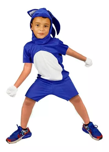 Fantasia Infantil Do Sonic De Luxo Menino Com Luvas E Capuz