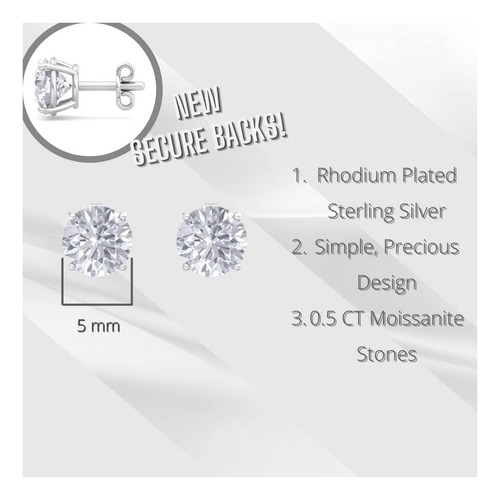 Silver Smile Pendientes De Moissanita De Plata De Ley En (5