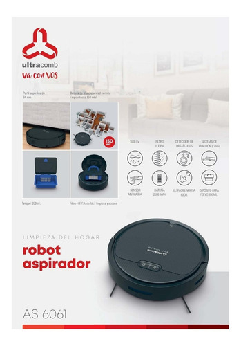 Aspiradora robot Ultracomb AS-6061 antracita y negra