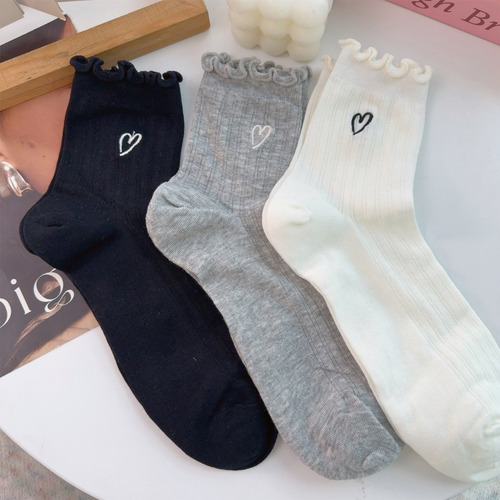 Calcetines Con Volantes De Algodón Con Estampado De Amor, 3