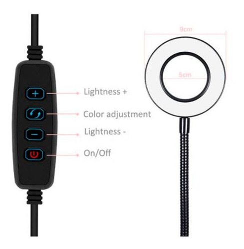 Imagen 3 de 10 de Aro Iluminador Led P/escritorio Soporte Micrófono Y Celular