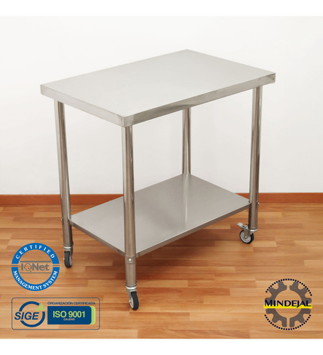 Mesa En Isla Ruedas 100% Acero Inoxidable 91x60x90