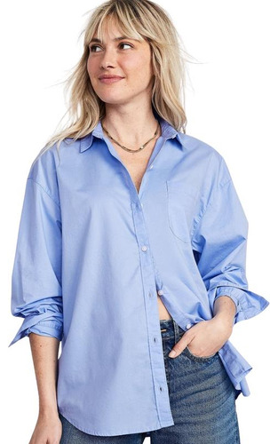 Blusa Mujer Old Navy Casual Manga Larga Poplinsolid Celeste