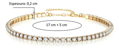 Pulseira Strass Cristal Aço Inoxidável Dourado Feminina Moda