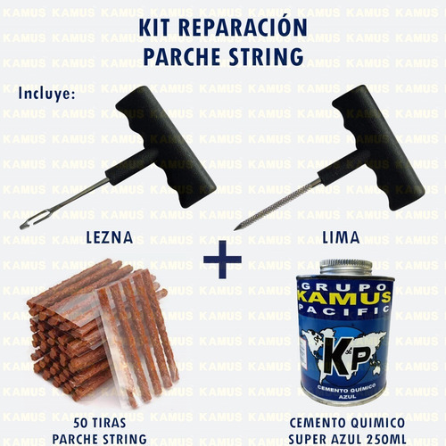 Imagen 2 de 9 de Kit Lezna + Lima + 50 Tiras String Parche Reparacion Llanta