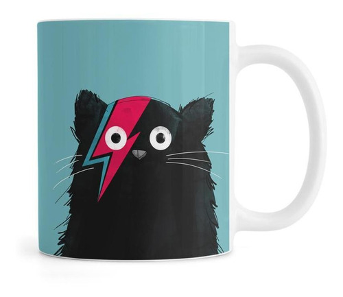 Taza Personalizada Gato Negro Parodia David Bowie