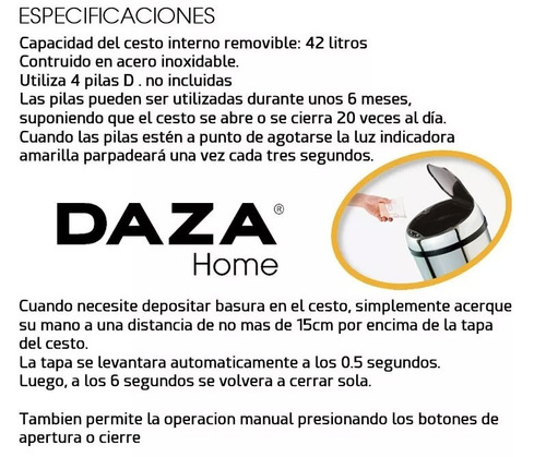 Cesto De Residuos Tacho De Basura Automatico Daza 42 L Acero