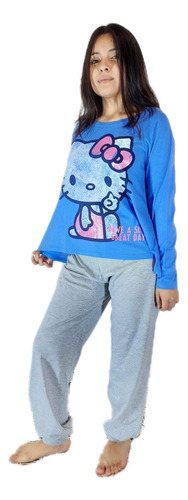 Pijamas Para Mujer De Algodón Azul Kitty 