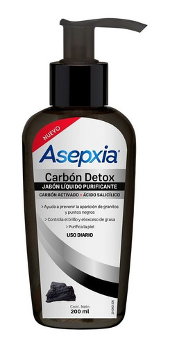 Jabón Líquido Purificante Asepxia  Carbón Detox 200ml