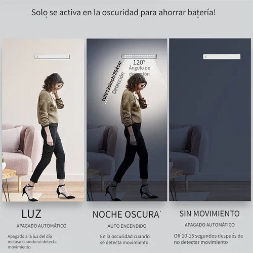 Lampara De Emergencia Recargable Sensor De Movimiento 60 Cm