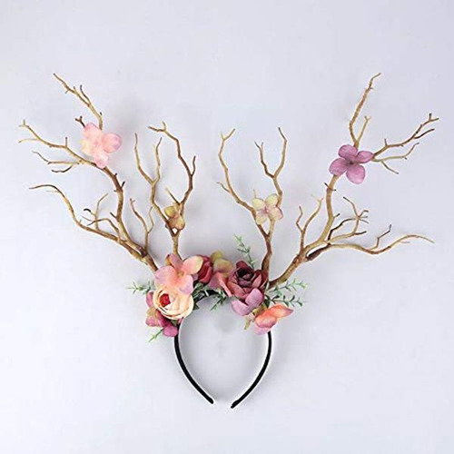 Xidajie - Diadema De Flores Con Cuernos De Ciervo Para Hallo