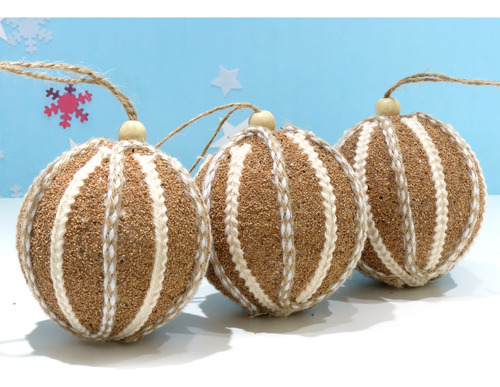 Juego de 6 bolas de árbol de Navidad a rayas, marrones y blancas, 8 cm