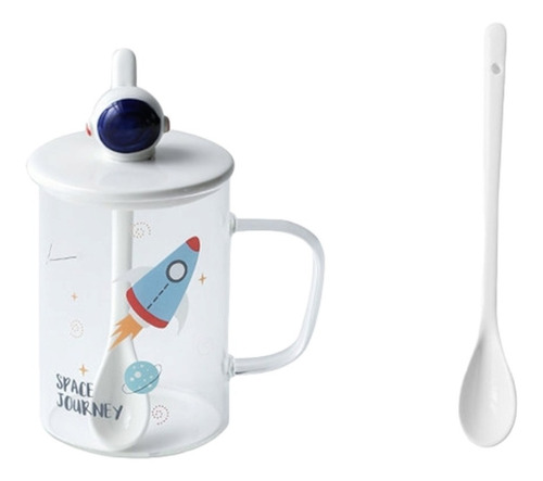 Taza De Vidrio Espacial Astronauta Tapa + Cuchara