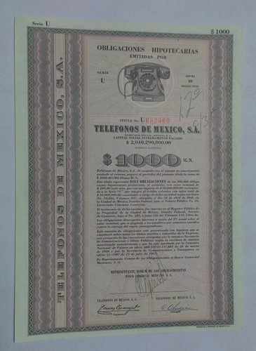 Documento Antiguo  Obligaciones Hipotecarias Telmex 