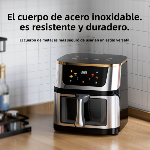 Freidora De Aire Acero Inoxidable Ventana Visible 10l