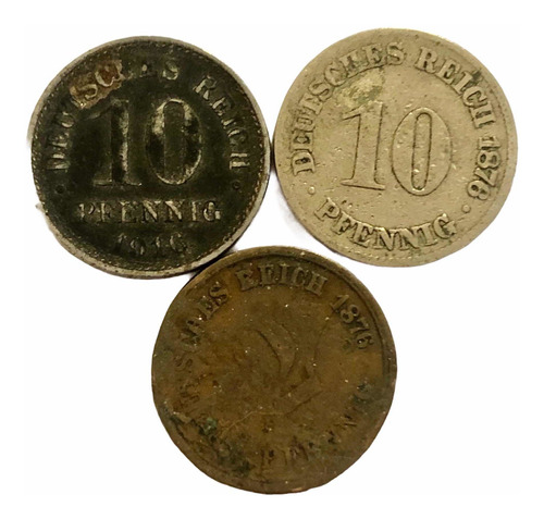 3 Monedas Del Imperio Alemán Años 1876 - 1916 Una De Cobre