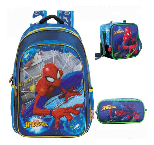 Morral Bolso Spiderman Combo Escolar Lonchera Cartuchera Niñ