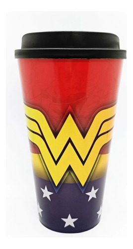 Vaso Con Tapa Wonder Woman 500cc Licencia Oficial Dc Comics