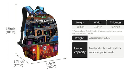 Mine & Craft Mochila Escolar Viaje Computador Portátil Bolsa #08