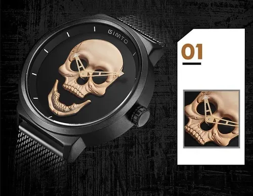 Reloj Calavera Skull Gimto Malla Acero Tejida Maquina Japan