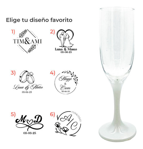 Copa Brindis Base Blanca Personalizada Boda 6pz