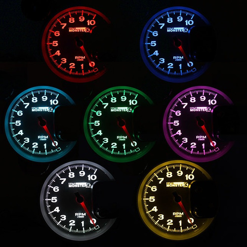 Imagem 5 de 7 de Conta Giro Velocimetro Automotivo Rpm Monster Led 7 Cores