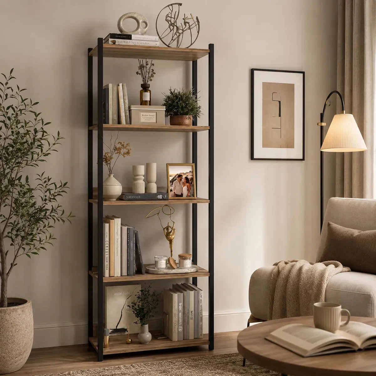 Estante Para Livros Industrial Aparador Armário Estilo Moderno Nórdico 5 Prateleiras Design Organizador Multiuso Sala