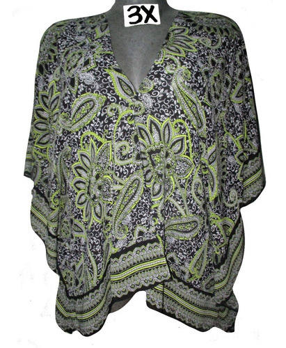   Kimono Verde Y Negro Estampado Talla 3x/4x (42/48) Catheri