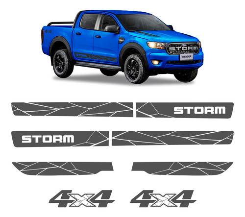 Faixas Ranger Storm 2020/ + 4x4 Adesivo Grafite - Genérico