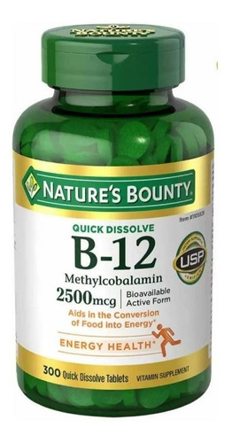 Vitamina B12 Quick Dissolve Sublingual 2500 Mcg 300 Tabs Nat Sabor Neutro