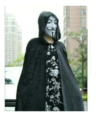 Disfraz De Anonymous Máscara Y Capa Negra Halloween