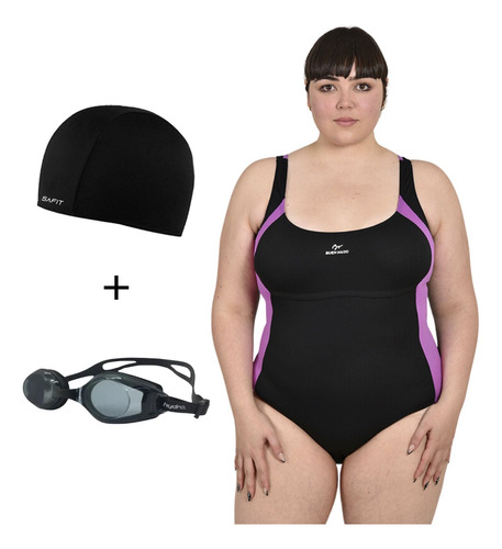 Malla Natacion Talle Especial Cloro Resistente + Antiparra + Gorra 