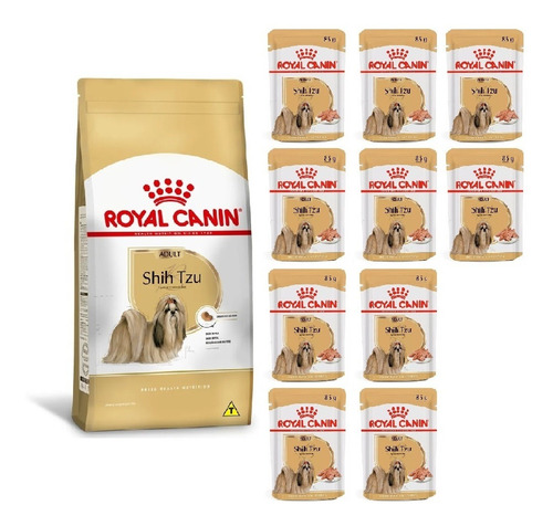 Kit Royal Canin Shih Tzu Adulto Ração 2,5kg E 10 Sachês 85g