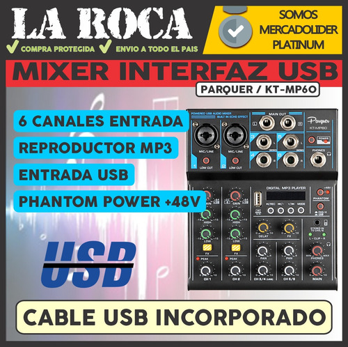 Combo Mixer Usb 6 Canales Mic Condenser Brazo Antipop