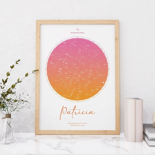 Imagen 3 de 5 de Cuadro Box Mapa Estelar Estrellas Spotify - Naranja Y Rosa