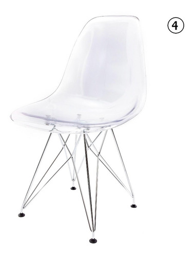 Imagem 1 de 4 de 4 Cadeiras Eames Policarbonato Cristal Base Eiffel Cromada