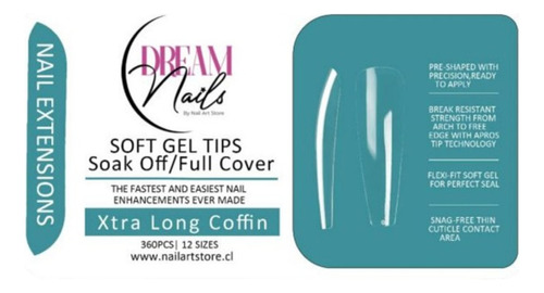 Tips Soft Gel - Xtra Long Coffin - Dream Nails (360pcs)