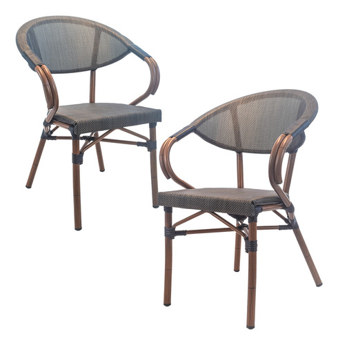 Set 2 Sillas Jardin Metalica Par De Sillas Exterior Apilable Color Marrón Claro Rayas
