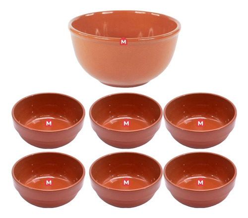 Set X Bowls 25 Cm + 6 Cazuelas Esmaltadas De Barro Bols 