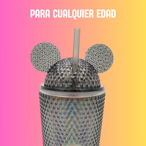 Vaso Con Orejas De Mickey Mouse Texturizado De Acrílico Con Tapa Y Popote De 700 Ml Color Negro (clicuc)