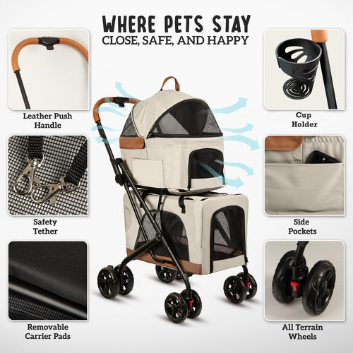 Carriola Doble Para Mascotas Con Portadores Desmontables Bei Color Color Del Chasis