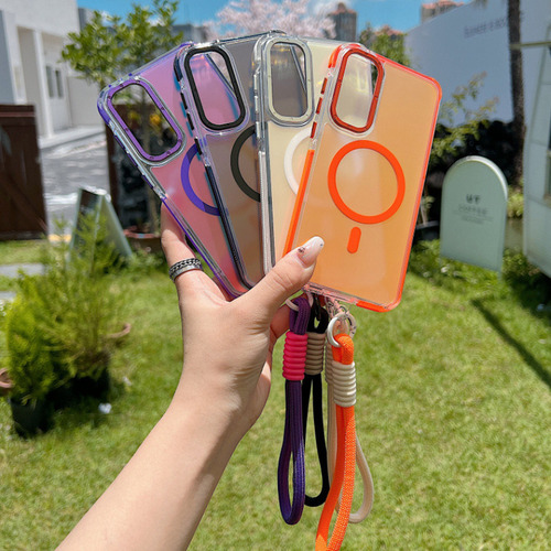 Funda De Teléfono Con Cordón Magnético Para Samsung Galaxy A56 A36 A26 A16 A06 A55 A54 A53 A35 A34 S25 Ultra Aurora Con Decoloración Láser